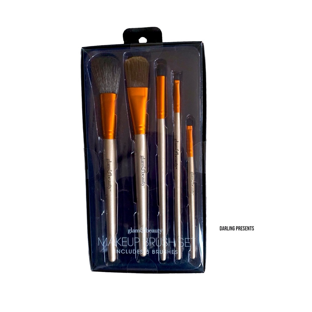 Glam & Beauty 5 Piece Makeup Brush Set Color Silver & Copper